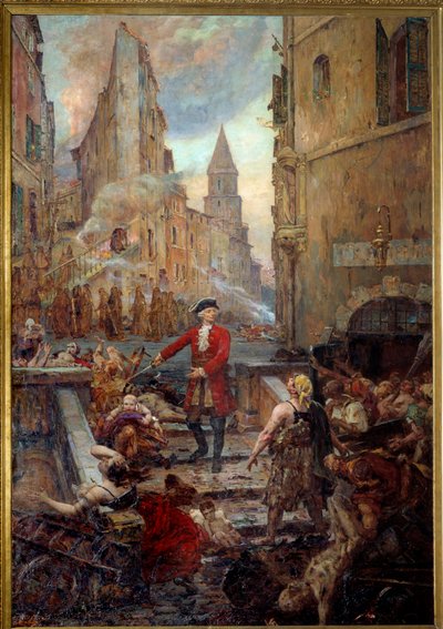 Der Chevalier Roze an der Montee des Aroules in Marseille. Nicola Roze (1675-1733) befreit das Armoules-Viertel in Marseille von den Leichen der Pestopfer während der großen Pest von 1720 von Jean Baptiste Duffaud