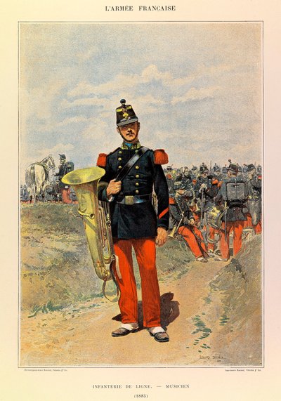 Typen und Uniformen der französischen Armee von Hauptmann Jules Richard, illustriert von Edouard Detaille: Linieninfanterie: Musiker 1885 von Jean Baptiste Edouard Detaille
