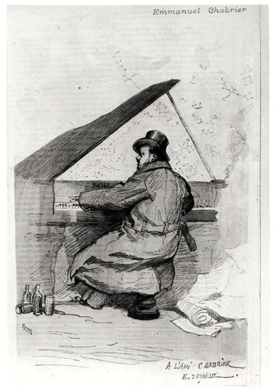 Alexis Emmanuel Chabrier (1841-94) am Klavier, graviert von Florian von Jean Baptiste Edouard after Detaille