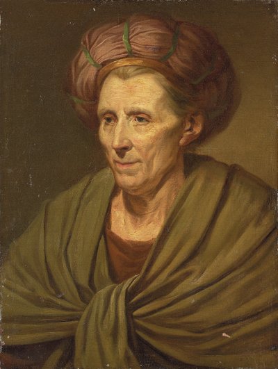 Porträt einer Frau, brustlang, mit braunem Turban und grünem Schal von Jean Baptiste Greuze