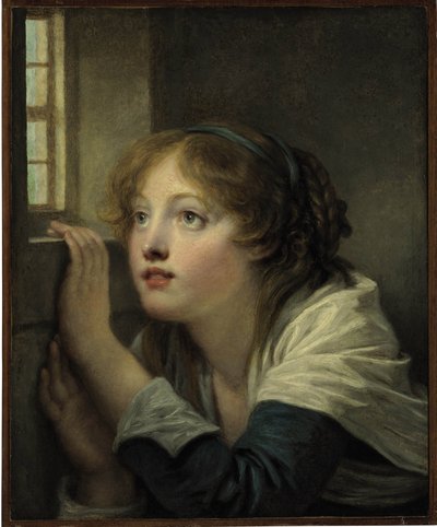 Junges Mädchen am Fenster von Jean Baptiste Greuze