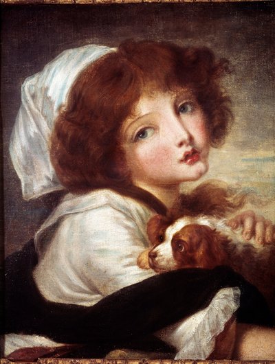 Junges Mädchen mit kleinem Hund von Jean Baptiste Greuze