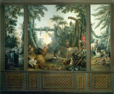 Zwei Tauben, die sich in einer Landschaft picken von Jean-Baptiste Huet