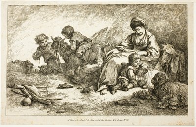 Mutter und Kinder mit Schafen von Jean Baptiste Huet