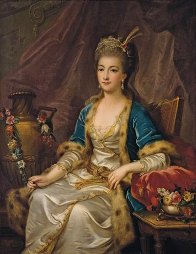 Porträt einer sitzenden Frau in "à la russe" Kleidung von Jean Baptiste Leprince