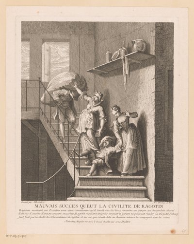 Ragotin mit zwei Damen auf einer Treppe von Jean Baptiste Oudry