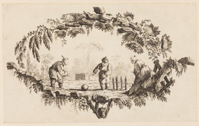 Drei Figuren spielen mit einem Ball, aus "Recueil de Plusieurs Jeux d