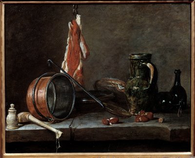 Fettes Menü und Küchenutensilien. Stillleben von Jean Baptiste Simeon Chardin