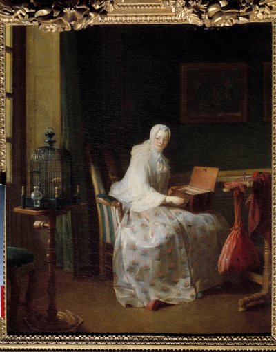 La serinette ou dame variant ses amusements (Gemälde von Jean Baptiste Simeon Chardin, 18. Jahrhundert) von Jean Baptiste Simeon Chardin