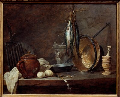 Mageres Menü und Küchenutensilien. Stillleben von Jean Baptiste Simeon Chardin
