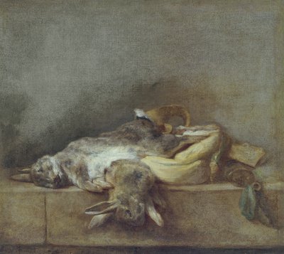 Stillleben mit Kaninchen, einem Jagdsack und einem Pulverhorn, ca. 1755 von Jean Baptiste Simeon Chardin