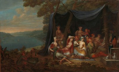 Fête champêtre mit türkischen Höflingen unter einem Zelt, ca. 1720-37 von Jean Baptiste Vanmour