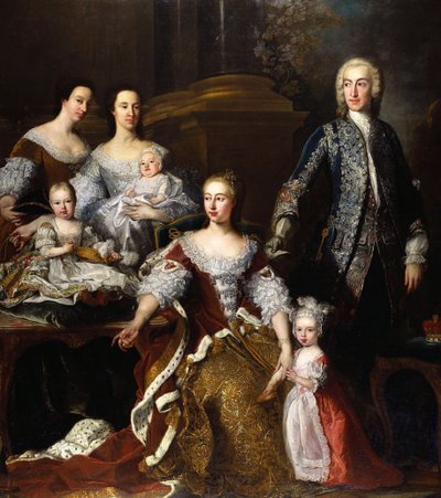 Augusta von Sachsen-Gotha, Prinzessin von Wales, mit Mitgliedern ihrer Familie und ihres Haushalts, 1739 von Jean Baptiste van Loo