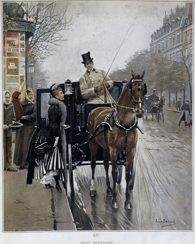 Elegante Frau in einer Kutsche in Paris: "Wir Rückkehrer" - Illustration von Jean BERAUD (1849 - 1935), Ende des 19. Jahrhunderts. von Jean Beraud