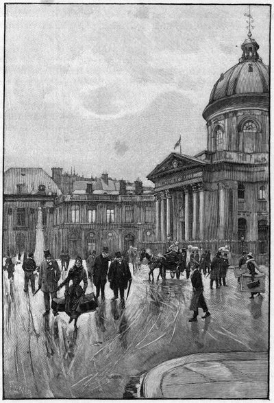 Pariser Szene im 19. Jahrhundert: das linke Ufer mit dem Institut de France. Gravur von Florian nach einem Gemälde von Béraud. Spätes 19. Jahrhundert. In „Die Hauptstädte der Welt: Paris“. von Jean Beraud