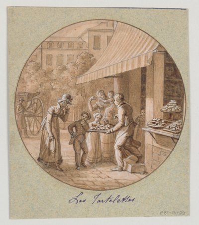 Entwurf für einen bemalten Porzellanteller, Les Tartelettes (Kleine Törtchen) für den Service des Objets de Desserts (Dessertservice) von Jean Charles Develly