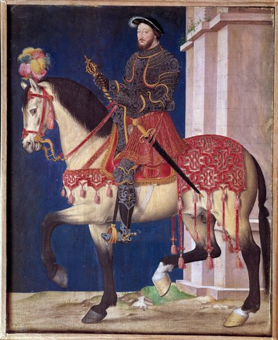 Reiterporträt von Franz I. Gemälde der Schule von Jean Clouet von Jean Clouet
