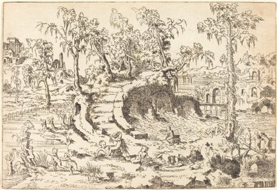 Putti spielen in einer fantasievollen Landschaft von Jean Cousin the Younger