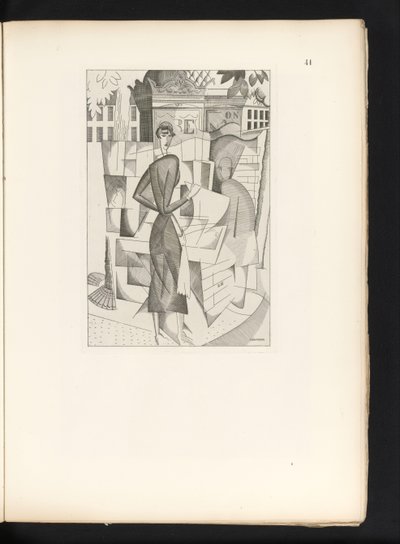 Mann und Frau bei einem Zeitungskiosk von Jean Emile Laboureur