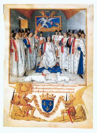König Ludwig XI. leitet ein Kapiteltreffen von Jean Fouquet