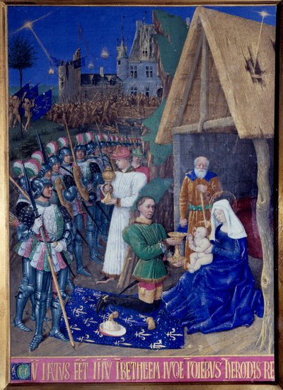 Die Anbetung der Heiligen Drei Könige. Miniatur aus „Das Stundenbuch des Étienne Chevalier“ von Jean Fouquet (1420-1477/1481) von Jean Fouquet
