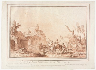 Vor der Rampe eines Dorfes, 1774 von Jean Francois Janinet