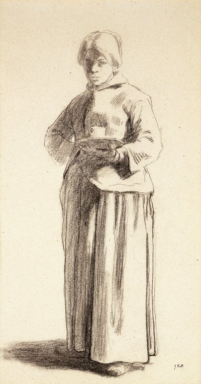 Eine stehende Frau, die eine Tasse hält, ca. 1852-56 von Jean Francois Millet