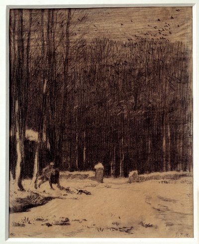 Der Eingang zum Barbizon-Wald, Schneeeffekt. Zeichnung von Jean Francois Millet. Paris, Orsay Museum von Jean Francois Millet