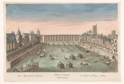 Ansicht der bebauten Pont au Change über den Fluss Seine in Paris von Jean François Daumont