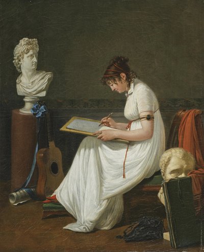 Porträt einer jungen Frau, die den Kopf des Apollo zeichnet von Jean François Sablet
