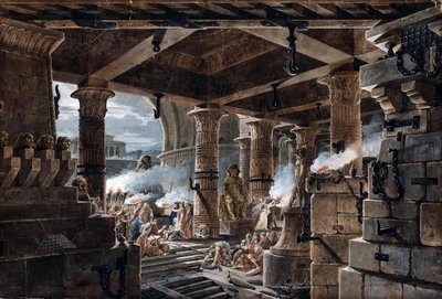 Architektonische Fantasie - Innenansicht eines ägyptischen Tempels, 1803 von Jean François Thomas de Thomon