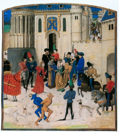 Vor dem Porte St. Denis begrüßt König Karl VI. von Frankreich seine Königin Isabeau von Bayern von Jean Froissart