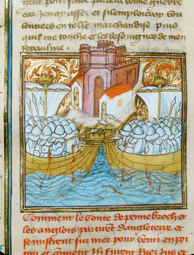 Die Seeschlacht von La Rochelle, in der eine englische Flotte von einer spanischen Flotte im Dienst Frankreichs besiegt wurde von Jean Froissart
