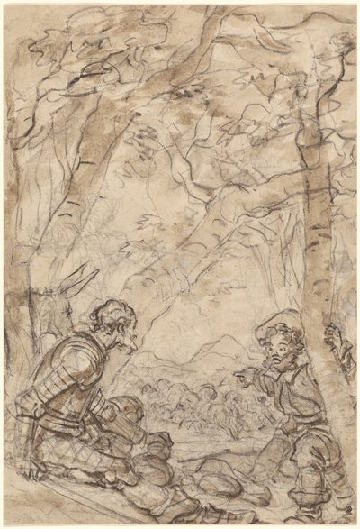 Don Quijote und Sancho Panza beobachten den Angriff auf Rocinante von Jean Honore Fragonard