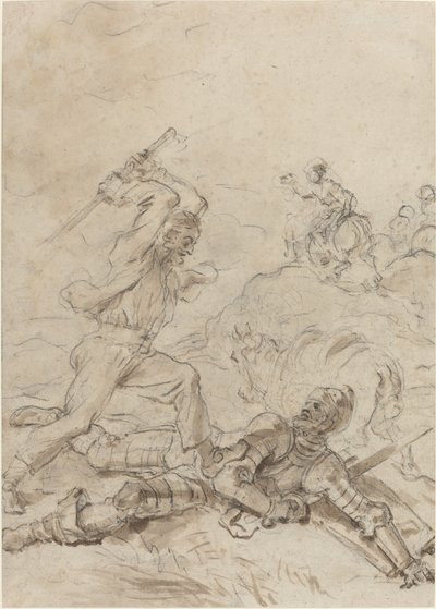 Der Maultiertreiber greift Don Quijote an, als er hilflos am Boden liegt von Jean Honore Fragonard