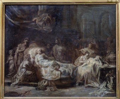 Die Familie versammelt sich um einen alten Mann, der sein Testament diktiert. Vorbereitungszeichnung von Jean Baptiste Fragonard (1732-1806) 18. Jahrhundert von Jean Honore Fragonard