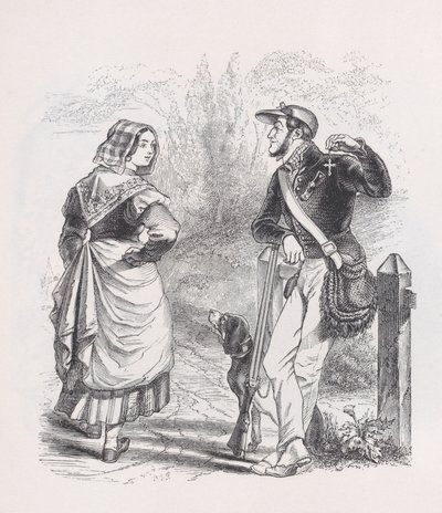 Der Jäger und die Milchmagd aus Die vollständigen Werke von Béranger, 1836 von Jean Ignace Isidore Gérard