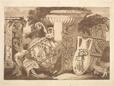 Komposition mit antiken Fragmenten und einer lehnenden Vase, aus Recueil de Compositions..., 1782-84 von Jean Jacques Lagrenee