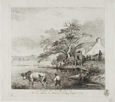 Ein Hirte und ein Stier überqueren einen Fluss von Jean Jacques de Boissieu