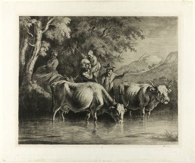 Rinder und Bauern durchqueren einen Bach von Jean Jacques de Boissieu