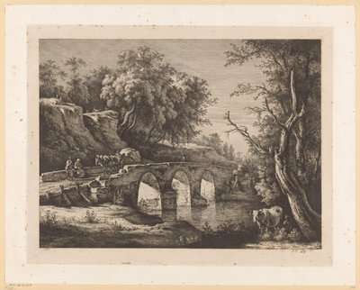 Landschaft mit Figuren auf einer Steinbrücke von Jean Jacques de Boissieu