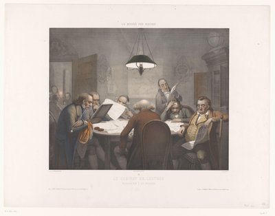 Lesekabinett mit lesenden Männern an einem runden Tisch von Jean Julien Jacott