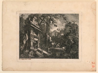 Architektonische Fantasie mit Grab und Ruinen, Platte aus "Rovine Inventione de Giovan. Loren, Legeay Architet. Intagliate da lui stesso in Luce 1768" von Jean Laurent Legeay