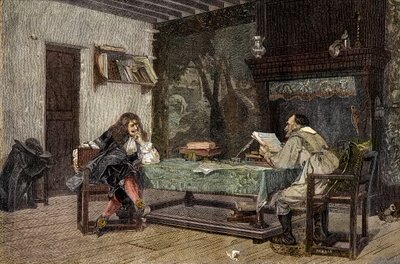 Zusammenarbeit zwischen Jean Baptiste Molière und Pierre Corneille, französische Dramatiker - Gravur nach dem Gemälde von Jean-Léon Gérôme von Jean Leon (after) Gerome