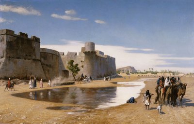 Eine arabische Karawane vor einer befestigten Stadt, ca. 1895 von Jean Leon Gerome
