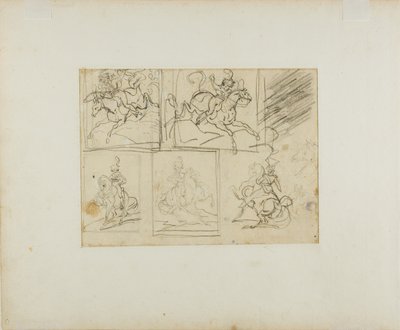 Vier Skizzen eines berittenen Trompeters und eines polnischen Lanzenträgers von Jean Louis André Théodore Géricault
