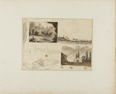 Blatt mit Skizzen: Vier Landschaften und ein Windhund von Jean Louis André Théodore Géricault