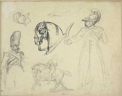 Skizzen von Pferden und Soldaten von Jean Louis André Théodore Géricault