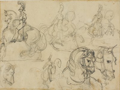 Skizzen von berittenen Karabinieren und Pferdeköpfen von Jean Louis André Théodore Géricault