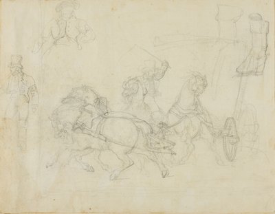 Postkutsche von fünf Pferden gezogen und andere Skizzen von Jean Louis André Théodore Géricault